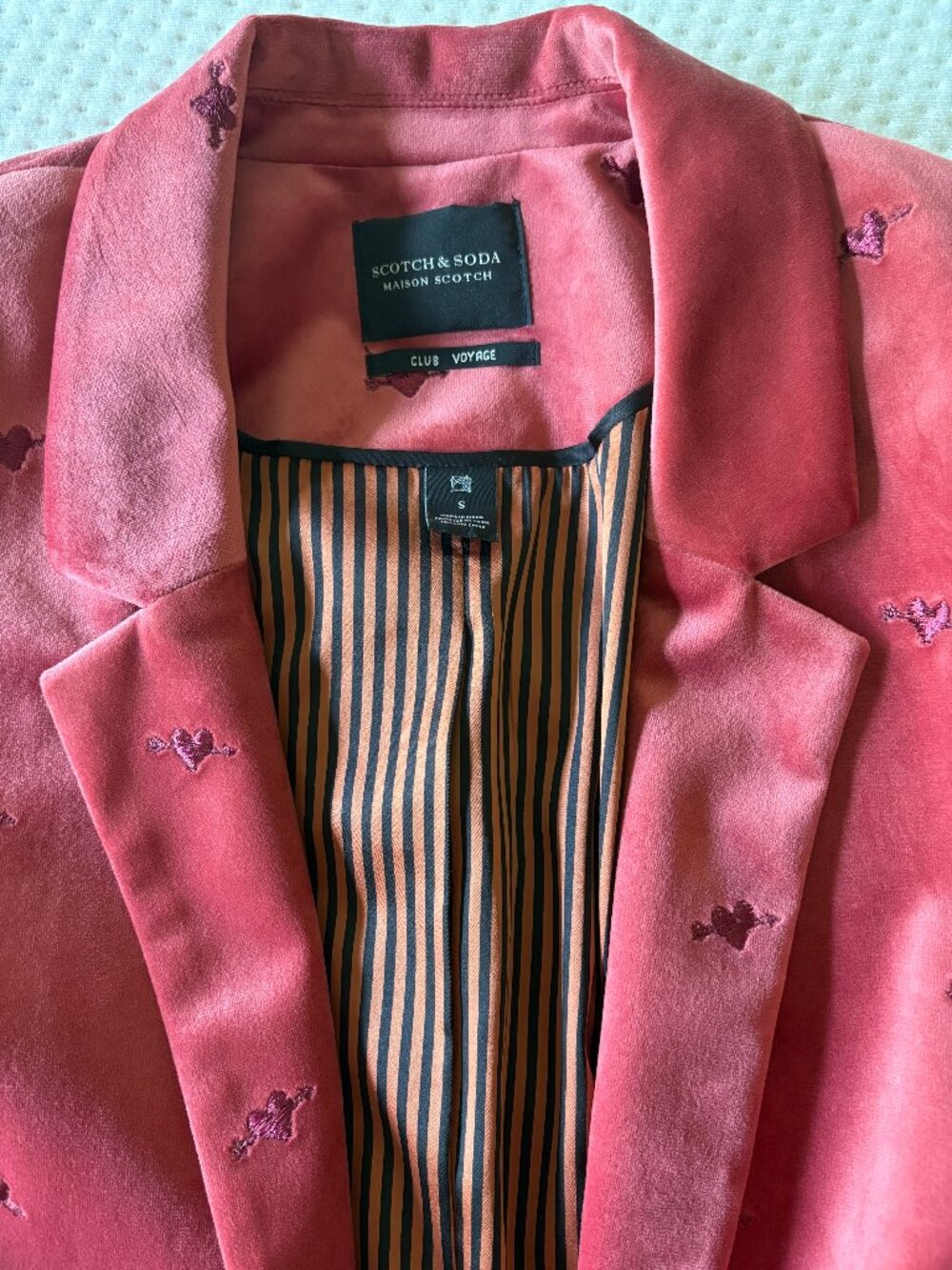 Maison Scotch Scotch & Soda Heart Embroidered Velvet Blazer Dusty Rose Size S